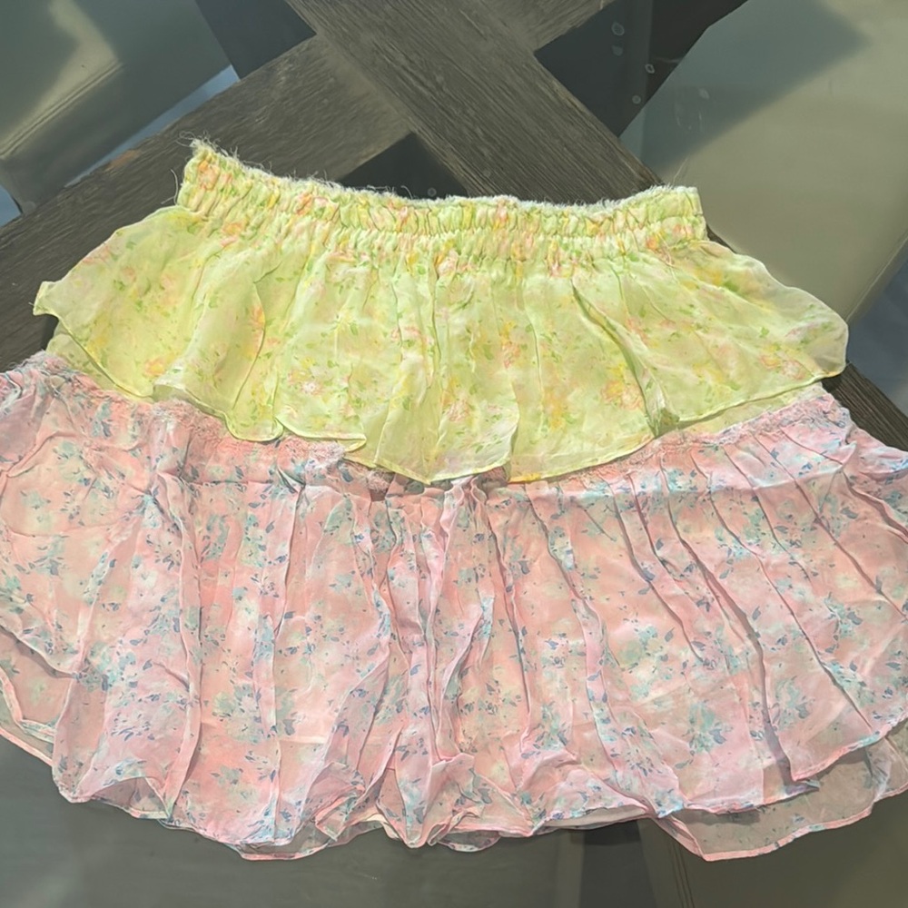 Authentic LoveShackFancy llona Floral Ruffle Mini Skirt in Fiji Sunrise